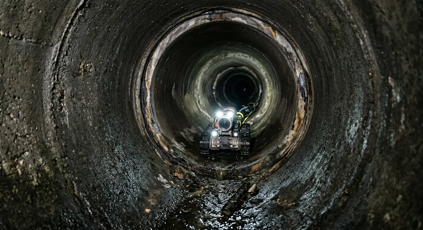 Robotic sewer camera inspecting pipe interior for Sewer Line Cleaning in Hot Springs